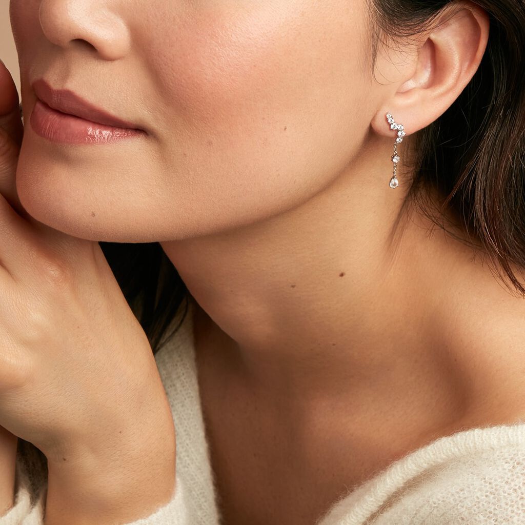 Boucles D'oreilles Pendantes Lir Argent Blanc Oxyde De Zirconium - Boucles d'oreilles fantaisie Femme | Histoire d’Or