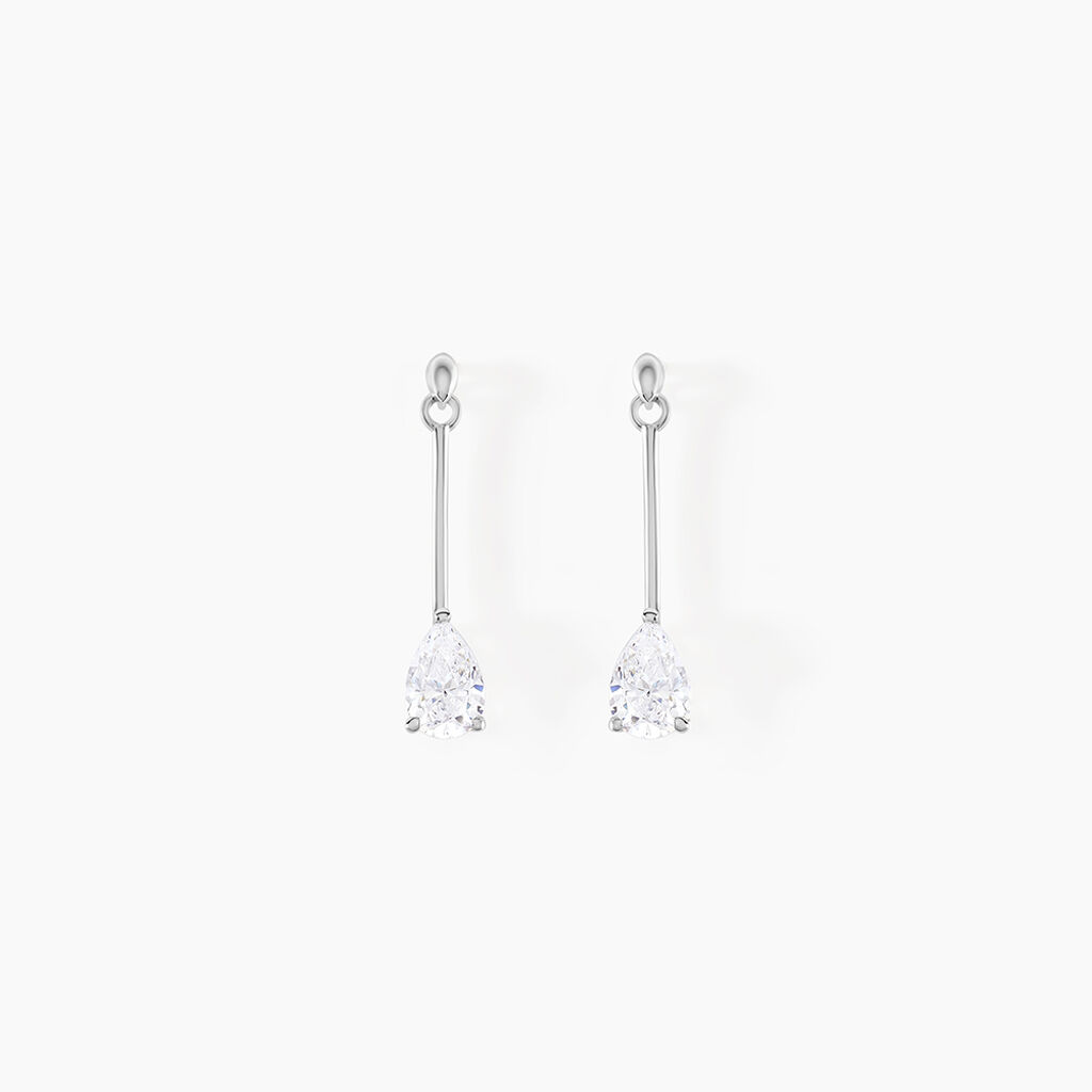 Boucles D'oreilles Pendantes Goutte Or Blanc Oxyde De Zirconium - Boucles d'oreilles pendantes Femme | Histoire d&rsquo;Or