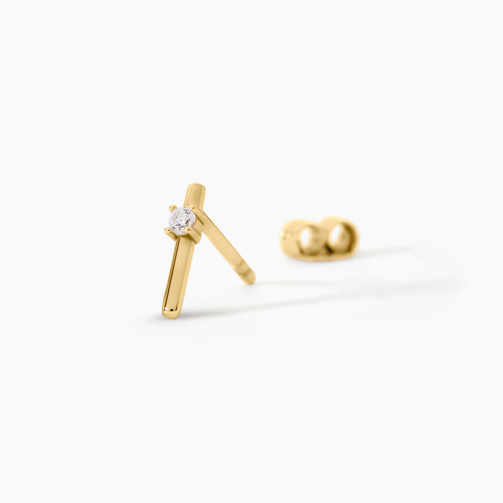 Boucles D'Oreilles Puces Palmira Argent Dor&eacute; A L'Or 750/1000 Oxyde De Zirconium - Boucles d'oreilles fantaisie Femme | Histoire d&rsquo;Or