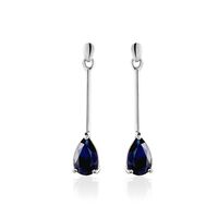 Boucles D'oreilles Pendantes Or Blanc Goutte Saphir