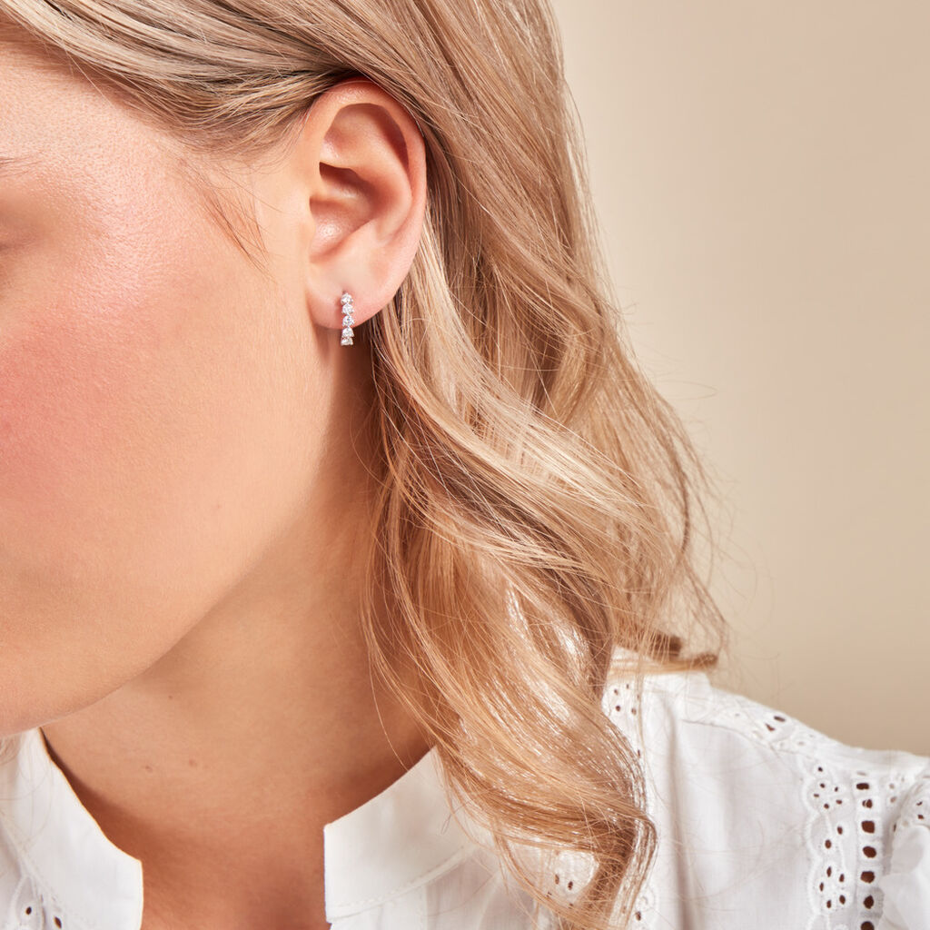 Créoles Katana Or Blanc Diamant Synthétique - Boucles d'oreilles créoles Femme | Histoire d’Or