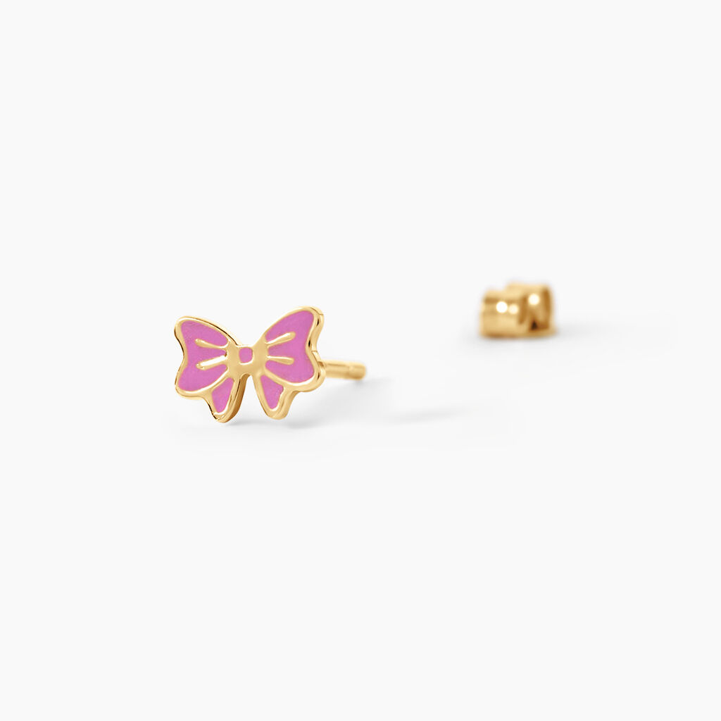 Boucles D'Oreilles Puces Amelie Noeud Argent Dor&eacute; A L'Or 750/1000 - Boucles d'oreilles fantaisie Enfant | Histoire d&rsquo;Or