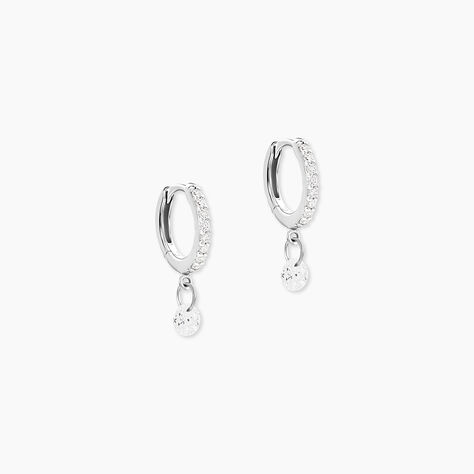 Creoles Rion Argent Blanc Oxyde De Zirconium - Boucles d'oreilles cr&eacute;oles Femme | Histoire d&rsquo;Or