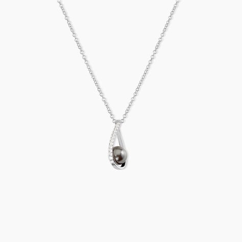 Collier Polynesie Argent Blanc Perle D'imitation Et Oxyde De Zirconium - Colliers fantaisie Femme | Histoire d&rsquo;Or