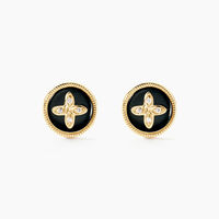 Boucles D'oreilles Puces Talisman Or Jaune Agate Diamant