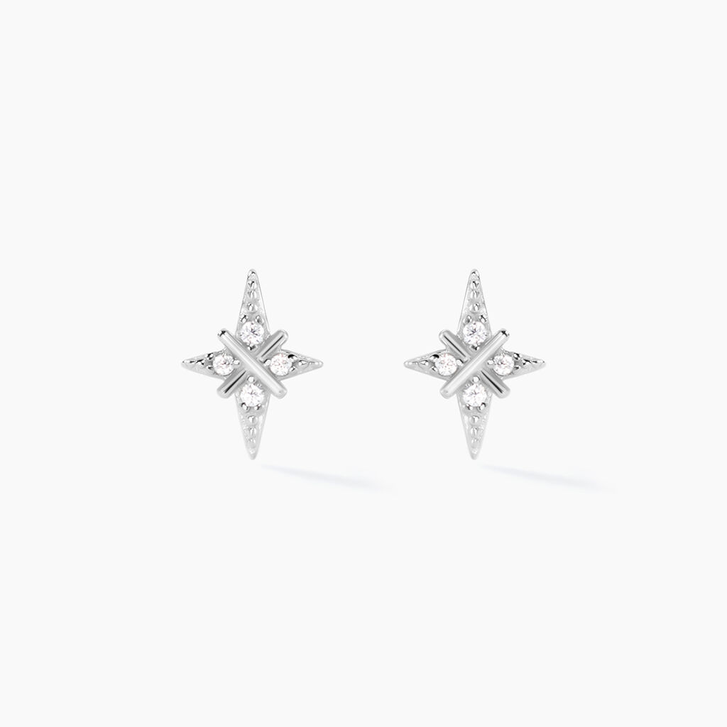 Boucles D'oreilles Puces Astre Precieux Argent Blanc Oxyde - Boucles d'oreilles fantaisie Femme | Histoire d&rsquo;Or