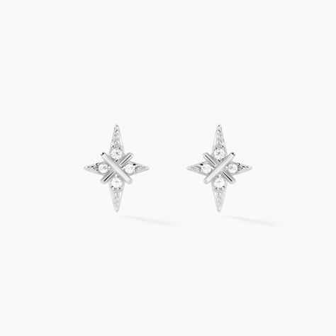 Boucles D'oreilles Puces Astre Precieux Argent Blanc Oxyde - Boucles d'oreilles fantaisie Femme | Histoire d’Or