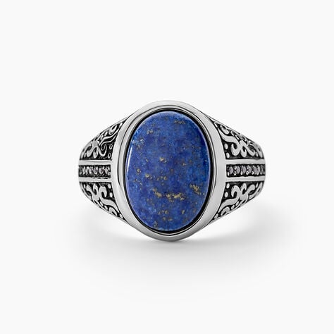 Chevalière Keegan Acier Blanc Lapis Lazuli Oxyde De Zirconium - Chevalières Homme | Histoire d’Or