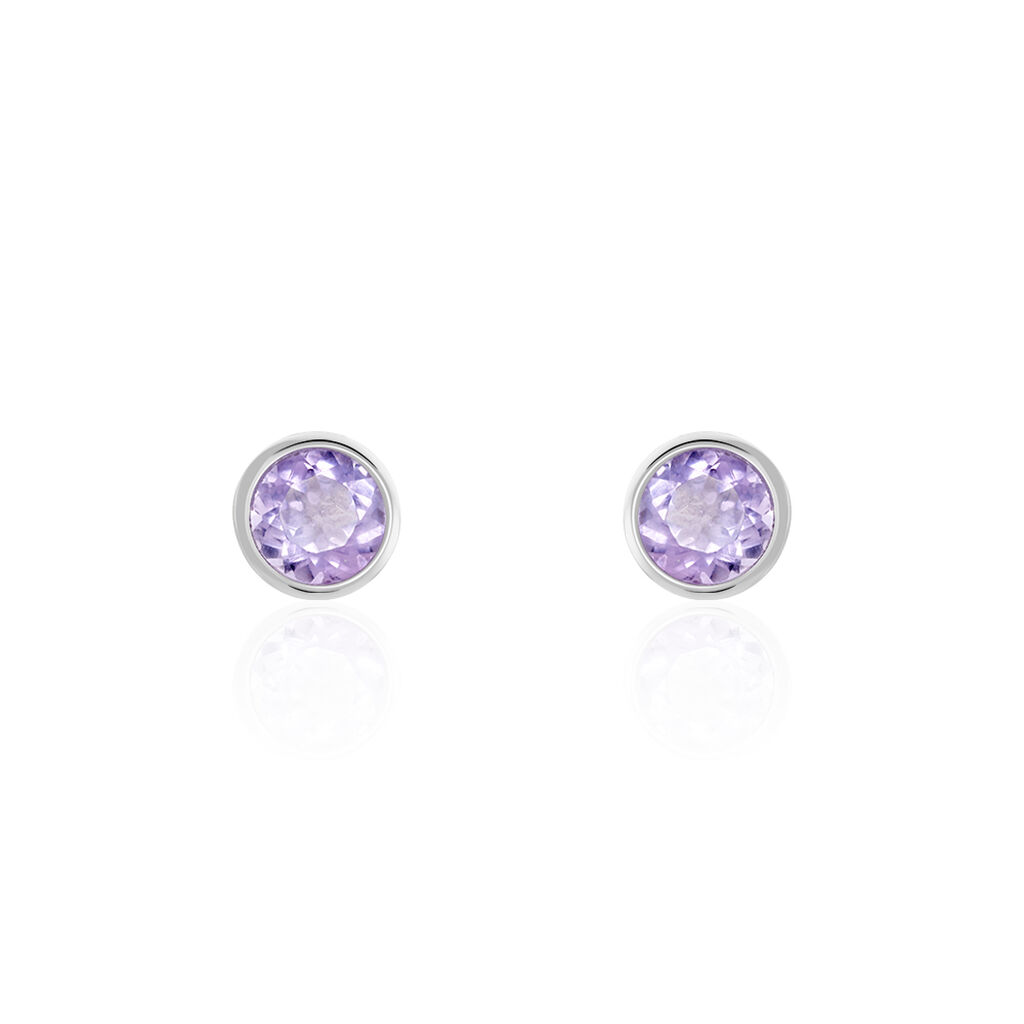 Boucles D'oreilles Puces Edy Serti Clos Or Blanc Amethyste - Clous d'oreilles Femme | Histoire d’Or