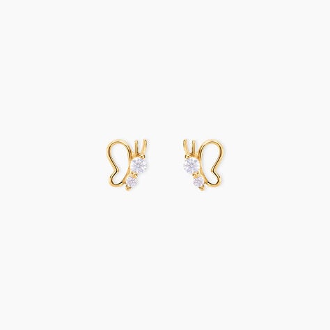 Boucles D'oreilles Puces Donte Papillon Or Jaune Oxyde De Zirconium - Clous d'oreilles Femme | Histoire d&rsquo;Or