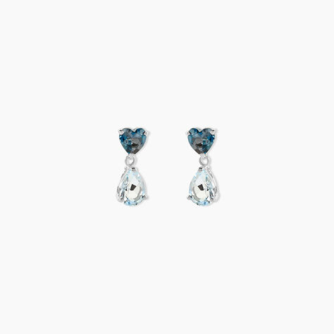 Boucles D'oreilles Puces Lenuta Or Blanc Topaze Bleu Sky Topaze - Clous d'oreilles Femme | Histoire d&rsquo;Or