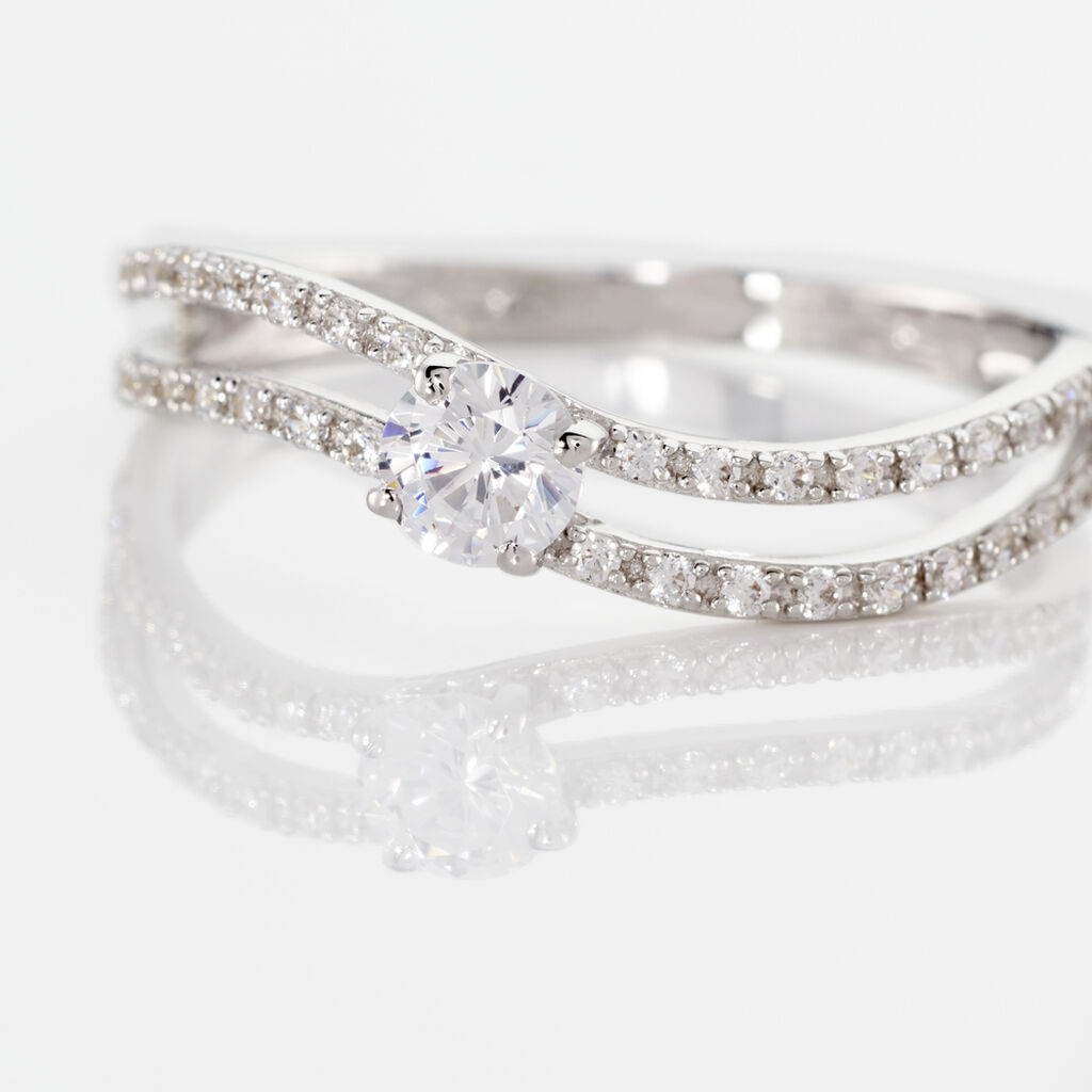 Bague Vrille Double Or Blanc Oxyde De Zirconium - Bagues solitaires Femme | Histoire d&rsquo;Or
