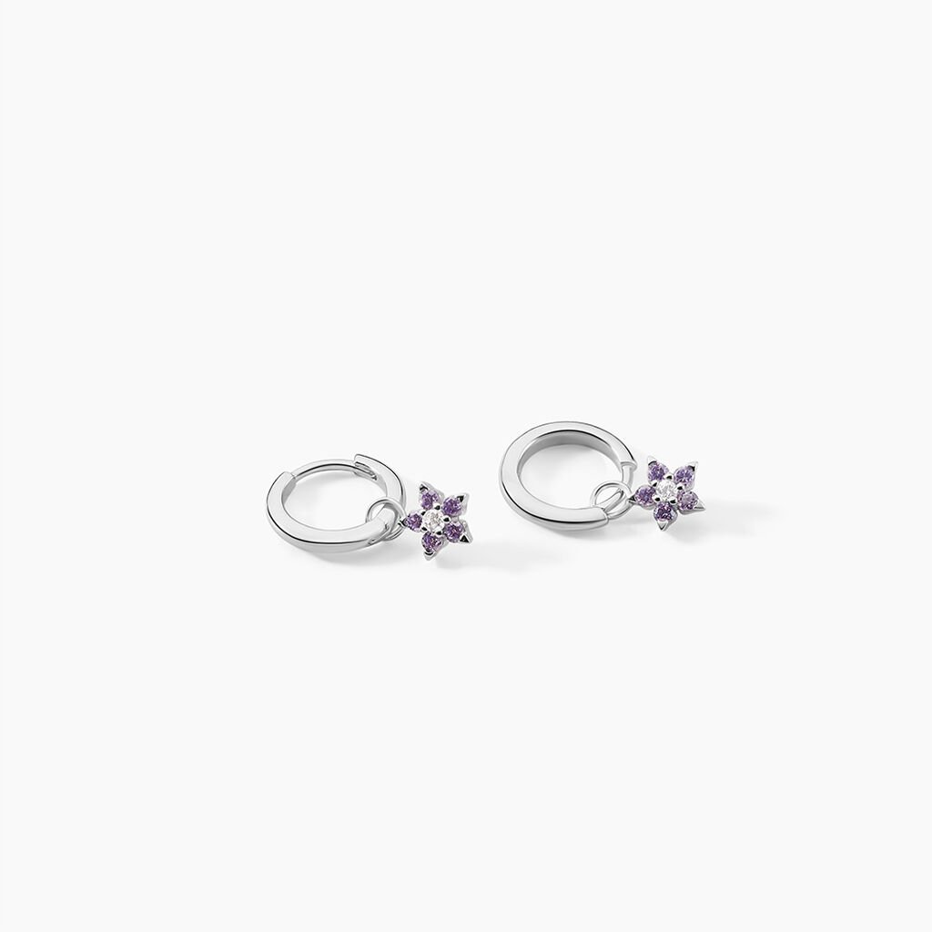 Cr&eacute;oles Purple Bloom Argent Blanc Oxyde De Zirconium - Boucles d'oreilles cr&eacute;oles Femme | Histoire d&rsquo;Or