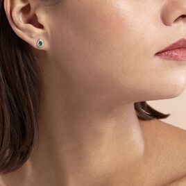Boucles D'oreilles Puces Elheme Or Blanc Emeraude Et Diamant - Clous d'oreilles Femme | Histoire d’Or