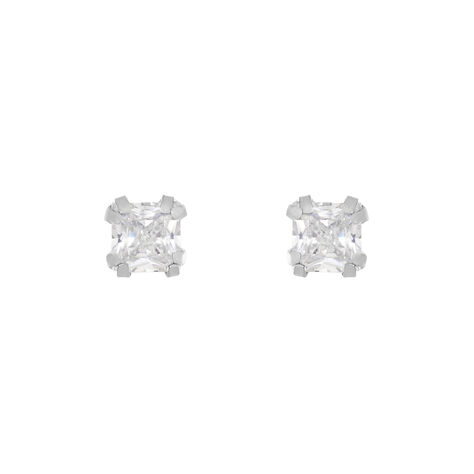 Boucles D'oreilles Puces Or Blanc Oxyde De Zirconium - Clous d'oreilles Famille | Histoire d’Or