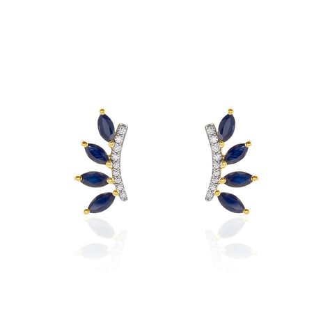Boucles D'oreilles Puces Navette Or Jaune Saphir Diamant - Clous d'oreilles Femme | Histoire d’Or