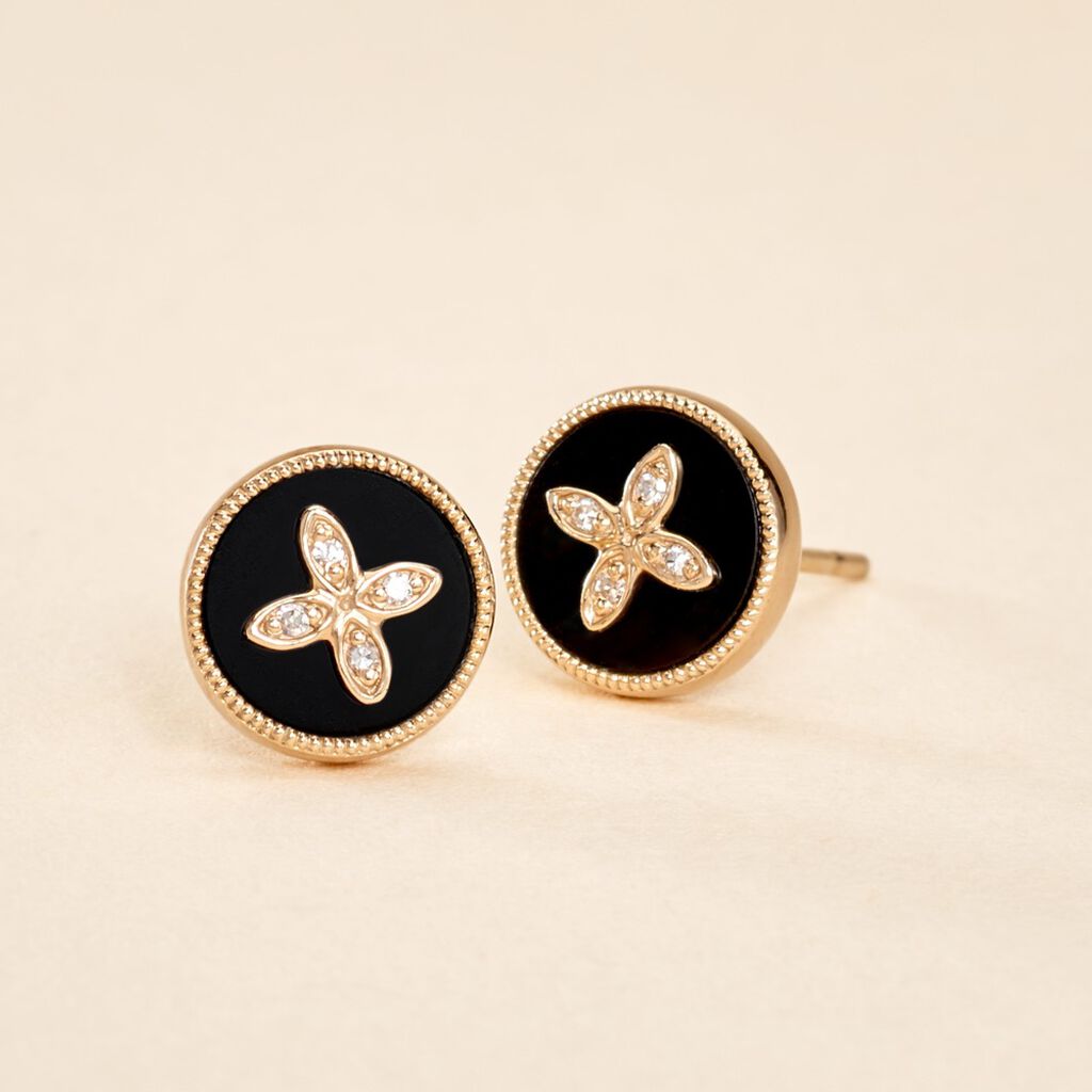 Boucles D'oreilles Puces Talisman Or Jaune Agate Diamant - Clous d'oreilles Femme | Histoire d’Or