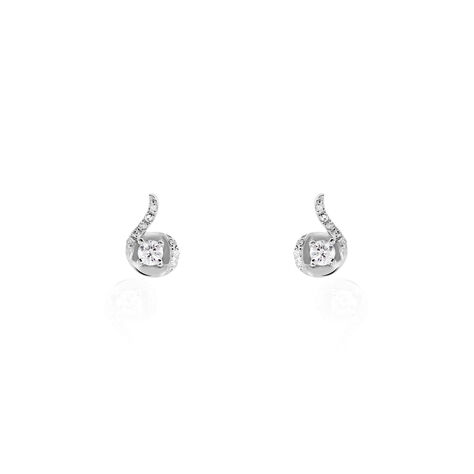 Boucles D'oreilles Puces Vrille Accompagnee Or Blanc Diamant - Clous d'oreilles Femme | Histoire d’Or