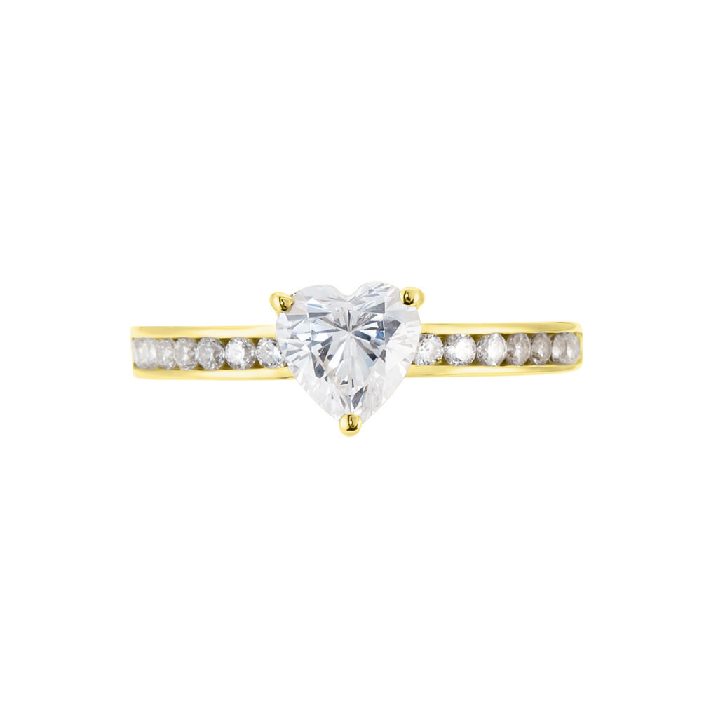 Bague Or Jaune Solitaire Accompagné Robbie Oxyde De Zirconium - Bagues solitaires Femme | Histoire d’Or