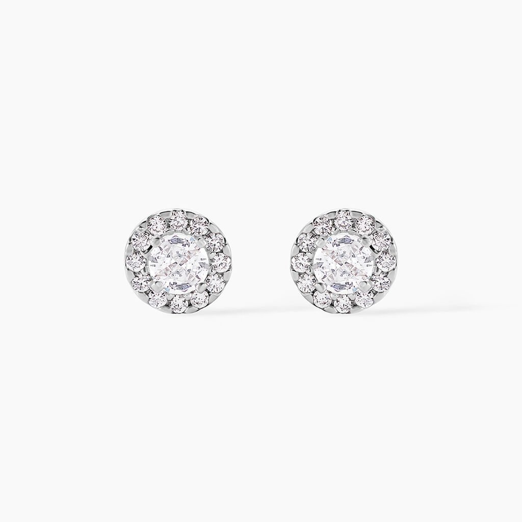 Boucles D'oreilles Puces Rosalie Or Blanc Oxyde De Zirconium - Clous d'oreilles Femme | Histoire d&rsquo;Or