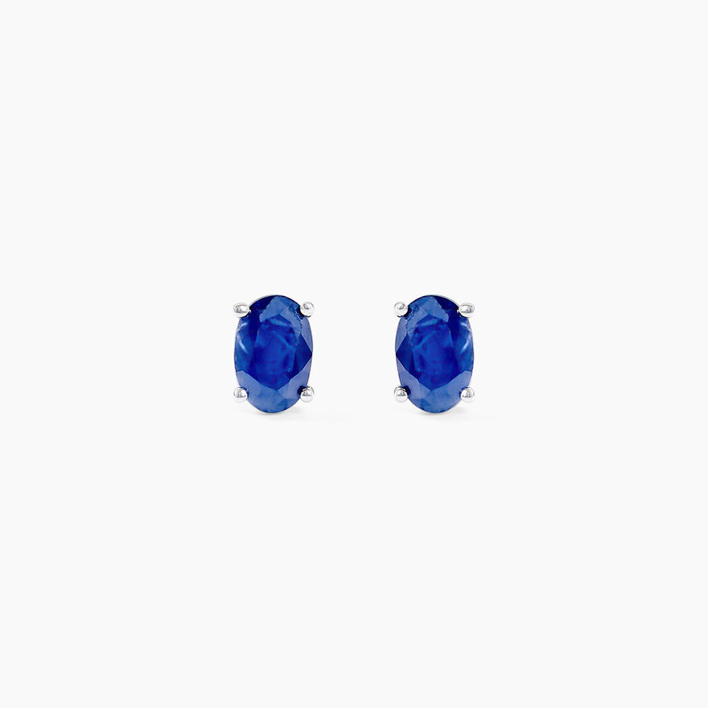 Boucles D'oreilles Puces Ovale Or Blanc Saphir - Clous d'oreilles Femme | Histoire d’Or