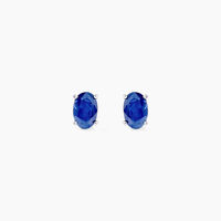 Boucles D'oreilles Puces Ovale Or Blanc Saphir