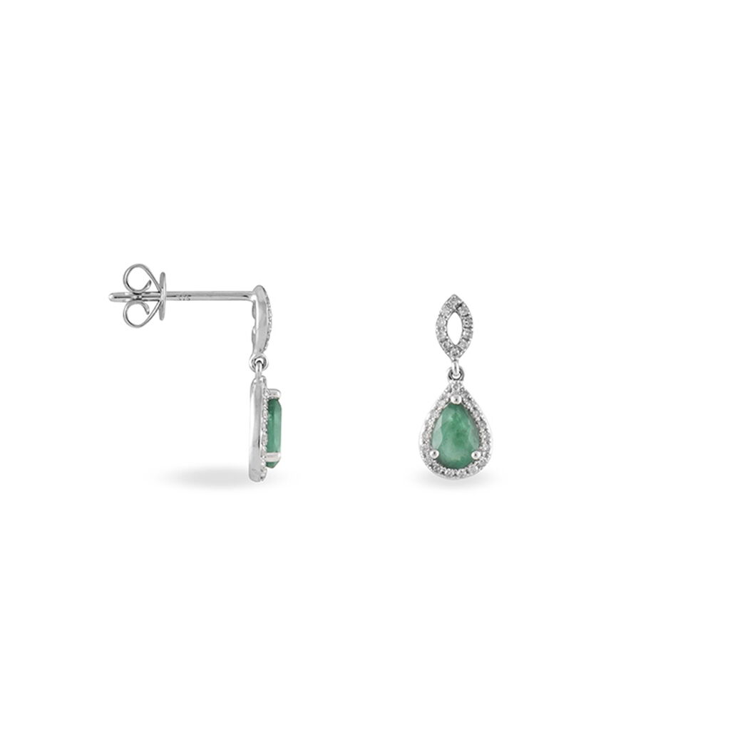 Boucles D'oreilles Puces Sissi Or Blanc Diamant Et Emeraude - Boucles d'oreilles pendantes Femme | Histoire d’Or
