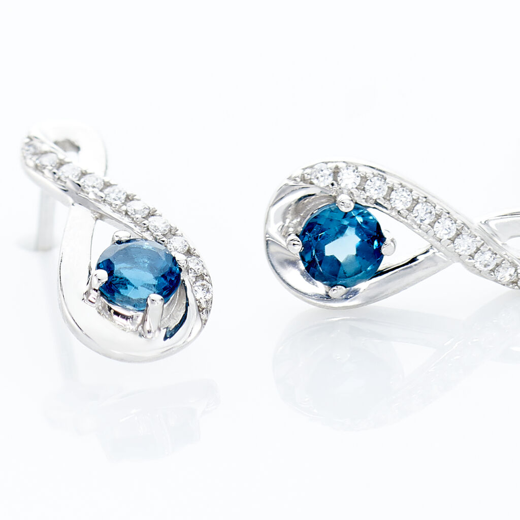 Boucles D'oreilles Puces Augusta Or Blanc Topaze Et Oxyde De Zirconium - Clous d'oreilles Femme | Histoire d’Or