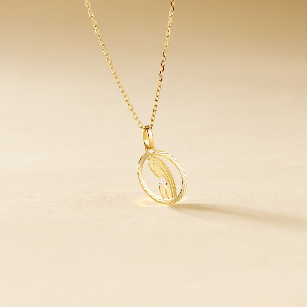 Pendentif Vierge Rond Diamante Or Jaune - Pendentifs Baptême Enfant | Histoire d’Or