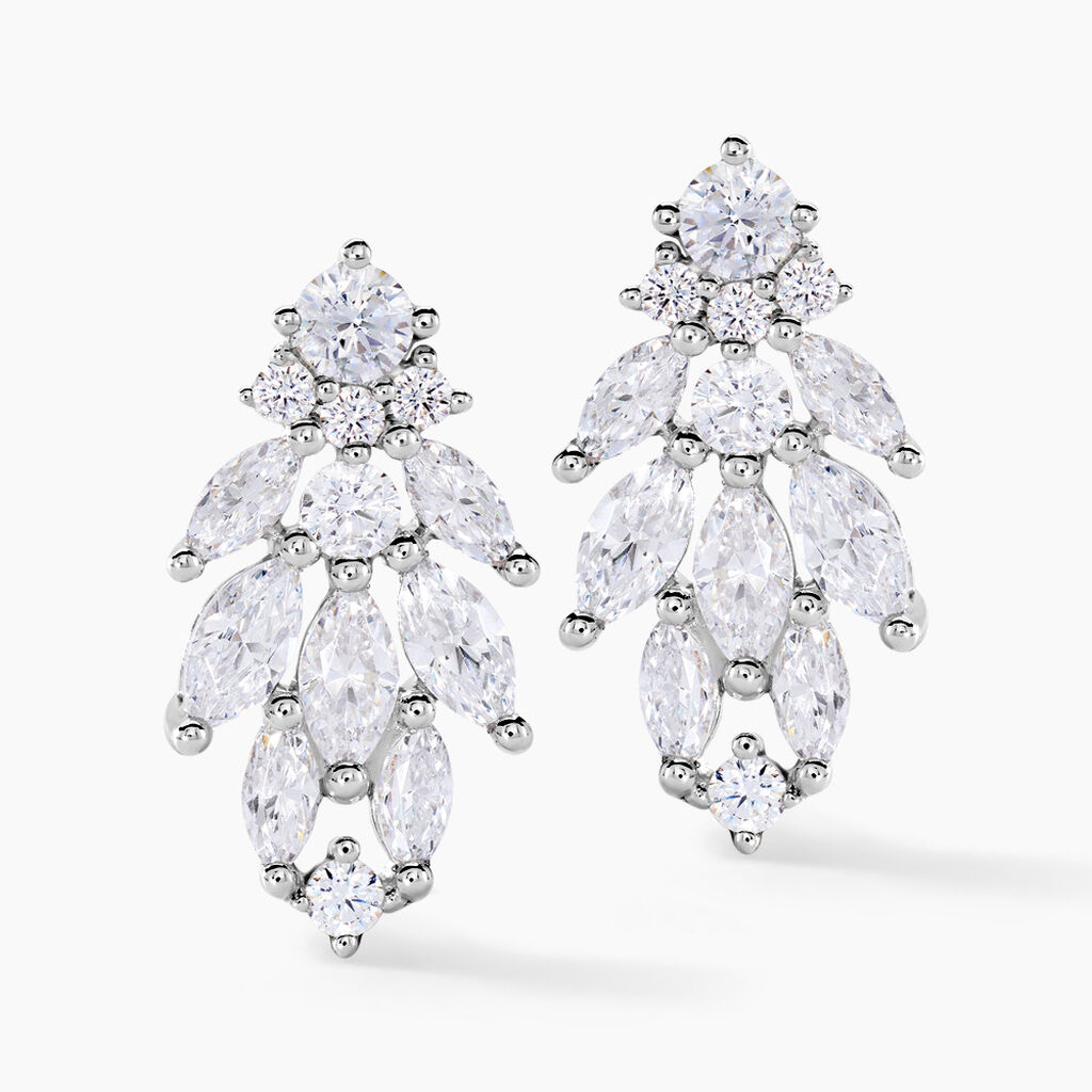 Boucles D'oreilles Pendantes Marquis Or Blanc Oxyde De Zirconium - Boucles d'oreilles pendantes Femme | Histoire d’Or