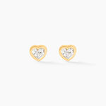 Boucles D'oreilles Puces Daria C&oelig;ur 0 Or Jaune Strass - Clous d'oreilles Famille | Histoire d&rsquo;Or