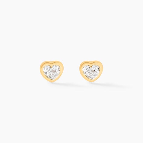 Boucles D'oreilles Puces Daria Cœur 0 Or Jaune Strass - Clous d'oreilles Famille | Histoire d’Or