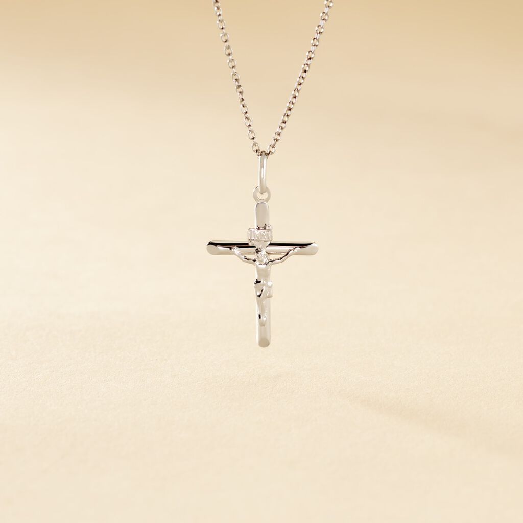 Pendentif Damian Croix Or Blanc - Pendentifs Baptême Famille | Histoire d’Or