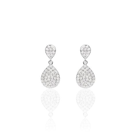Boucles D'oreilles Pendantes Or Blanc Oxyde De Zirconium - Boucles d'oreilles pendantes Femme | Histoire d’Or