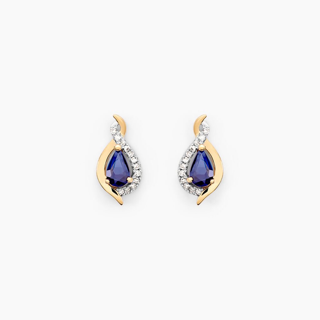 Boucles D'oreilles Puces Or Jaune Angelika Saphir - Clous d'oreilles Femme | Histoire d’Or