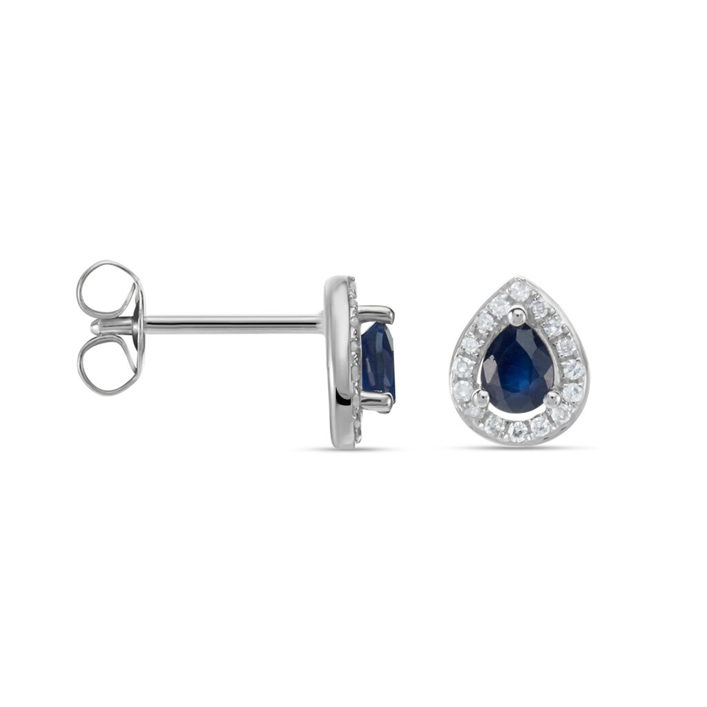 Boucles D'oreilles Puces Or Blanc Elheme Saphir - Clous d'oreilles Femme | Histoire d’Or