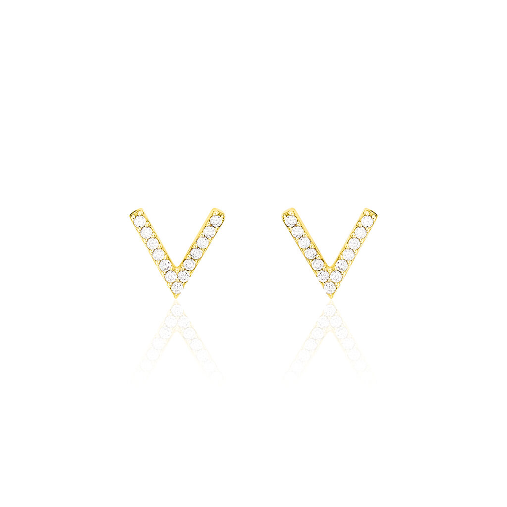 Boucles D'oreilles Puces Enimia Motif V Or Jaune Oxyde De Zirconium - Clous d'oreilles Femme | Histoire d’Or