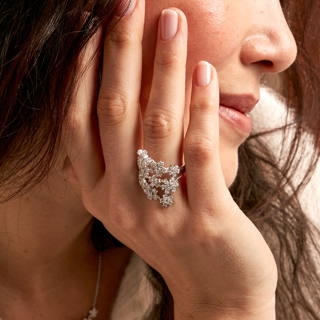 Bague Midnight Flower Argent Blanc Oxyde De Zirconium - Bagues avec pierre Femme | Histoire d’Or