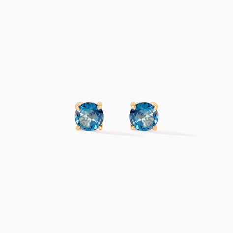 Boucles D'oreilles Puces Elea Or Jaune Topaze Bleu London - Clous d'oreilles Femme | Histoire d&rsquo;Or