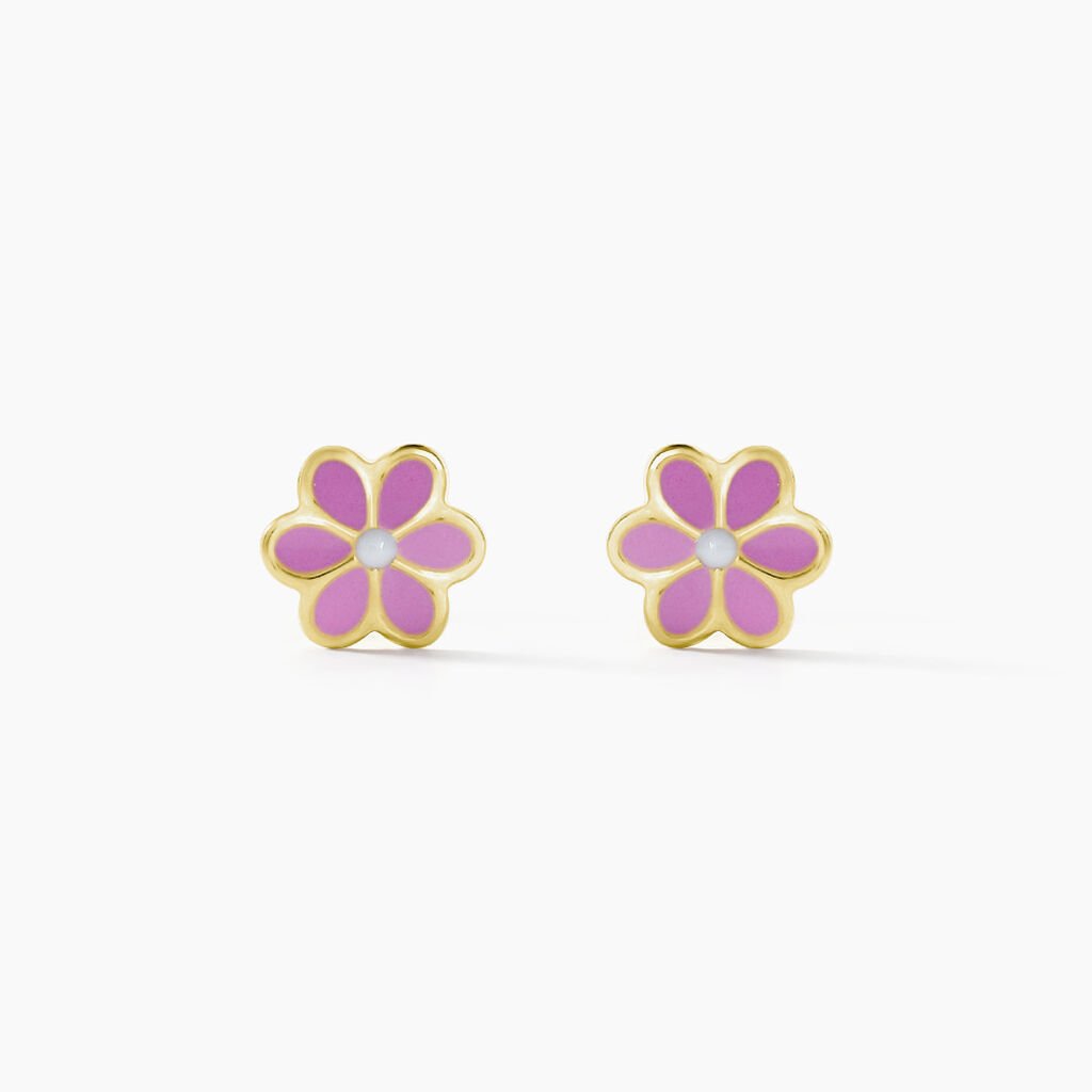 Boucles D'oreilles Puces Or Jaune Talia Email - Clous d'oreilles Enfant | Histoire d’Or