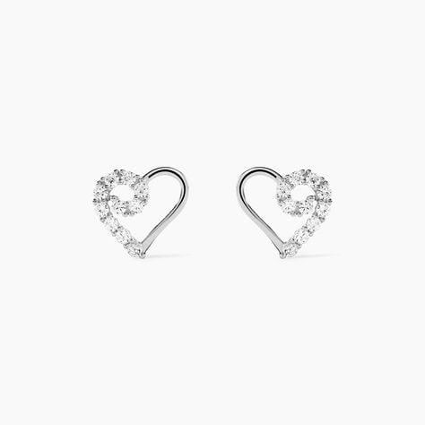 Boucles D'oreilles Puces Eluf C&oelig;ur Or Blanc Oxyde De Zirconium - Clous d'oreilles Femme | Histoire d&rsquo;Or