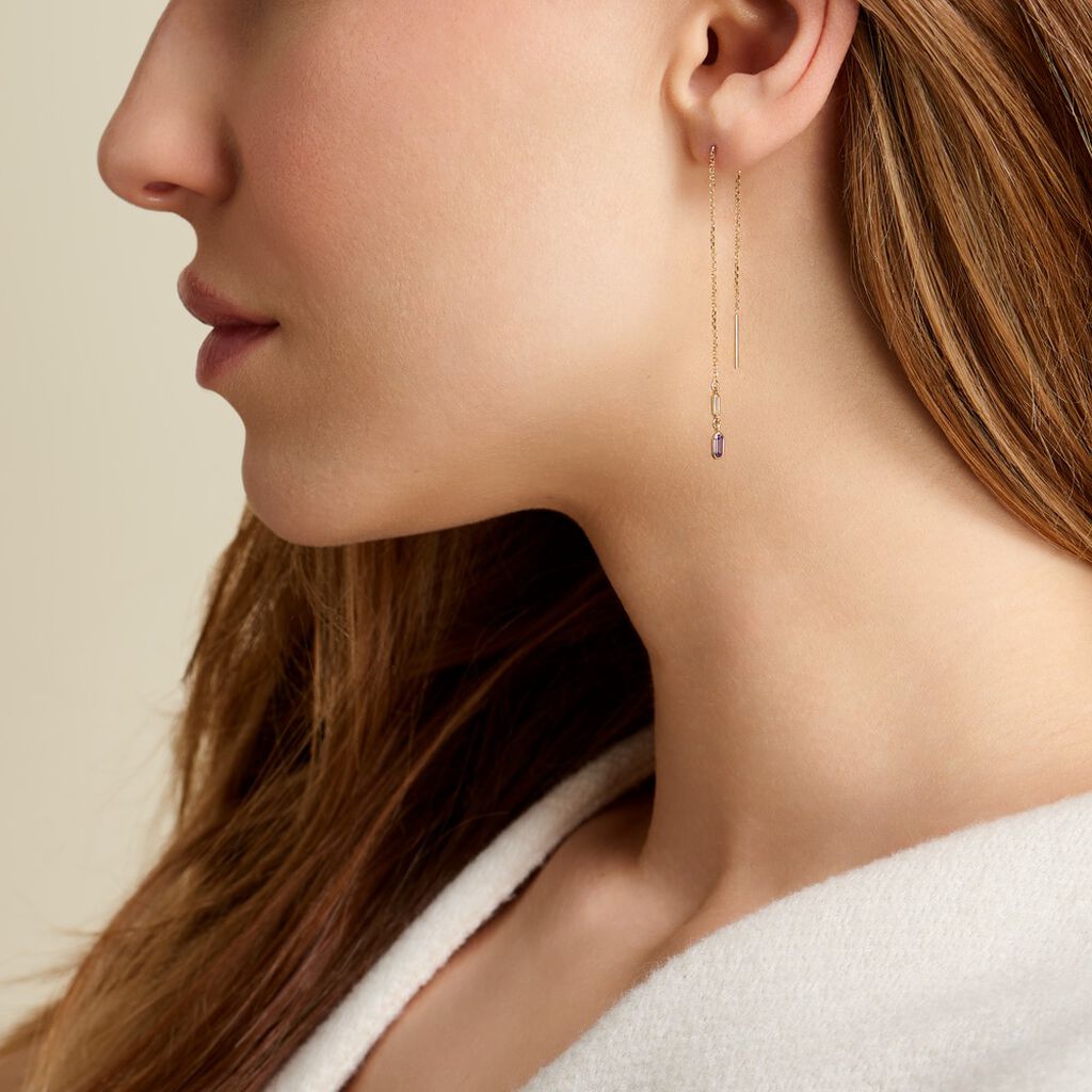 Boucles D'oreilles Pendantes Iris Or Jaune Améthyste Topaze - Boucles d'oreilles pendantes Femme | Histoire d’Or