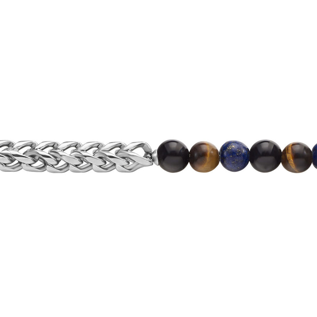 Bracelet Acier Blanc Calum œil De Tigre Onyx Agathe -  Homme | Histoire d’Or