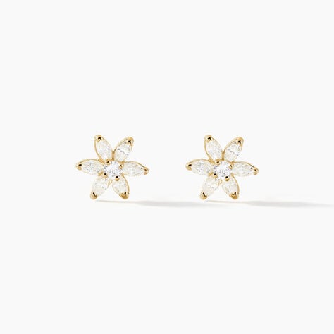 Boucles D'oreilles Puces Clea Fleur Or Jaune Oxyde De Zirconium - Clous d'oreilles Femme | Histoire d&rsquo;Or