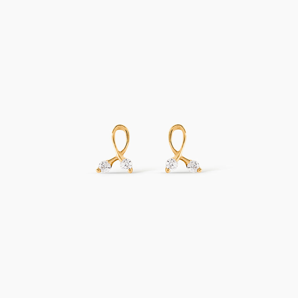 Boucles D'oreilles Puces Alvina Ruban Or Jaune Oxyde De Zirconium - Clous d'oreilles Femme | Histoire d&rsquo;Or