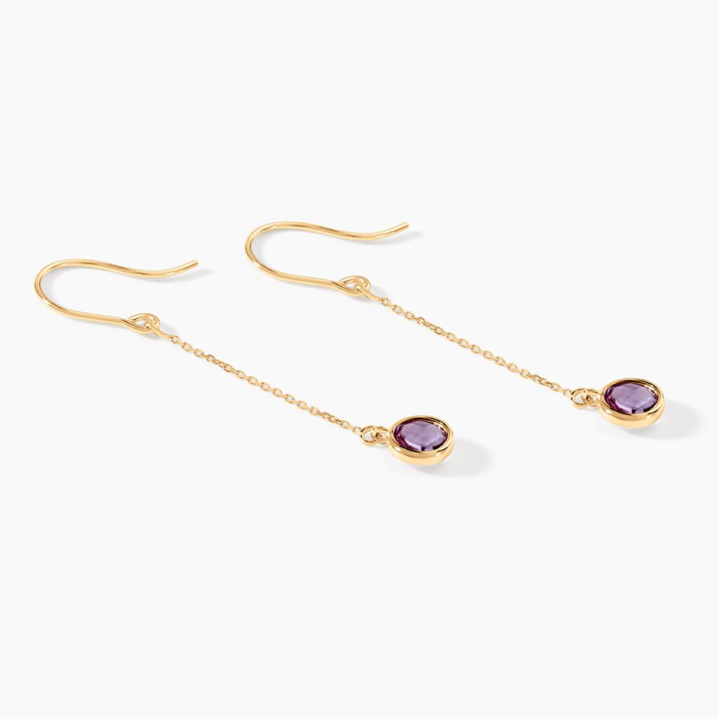 Boucles D'oreilles Pendantes Arenale Or Jaune Amethyste - Boucles d'oreilles pendantes Femme | Histoire d&rsquo;Or