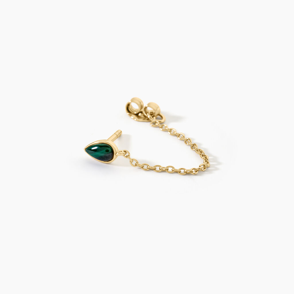 Boucles D'Oreilles Pendantes Ondee Argent Dor&eacute; A L'Or 750/1000 Malachite - Boucles d'oreilles pendantes Femme | Histoire d&rsquo;Or