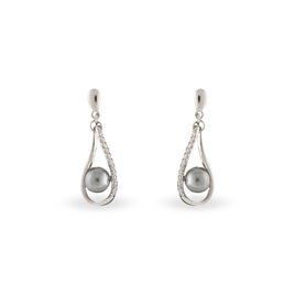 Boucles D'oreilles Pendantes Alexya Argent Perle D'imitation Et Oxyde - Boucles d'oreilles fantaisie Femme | Histoire d’Or