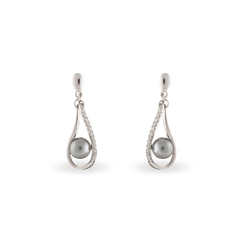 Boucles D'oreilles Pendantes Alexya Argent Perle D'imitation Et Oxyde - Boucles d'oreilles fantaisie Femme | Histoire d’Or