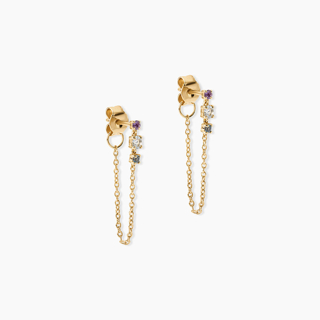 Boucles D'Oreilles Pendantes Tristana Argent Dor&eacute; A L'Or 750/1000 Topaze Am&eacute;thyste - Boucles d'oreilles pendantes Femme | Histoire d&rsquo;Or